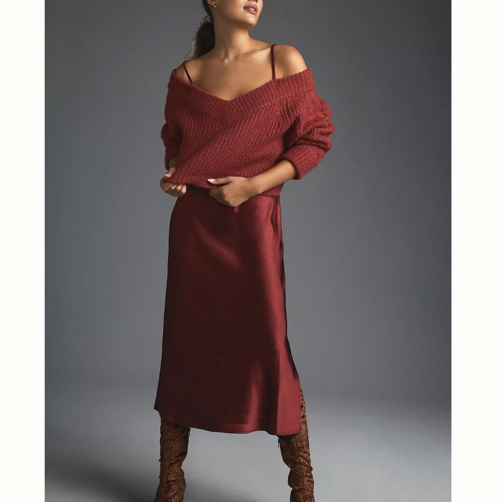 Anthropologie Mare Mare Layered Sweater & Slip Dress Crimson red sz small S